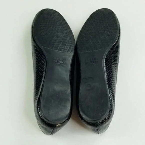 Stuart Weitzman 7M Women's Black Patent Leather Animal/Snake Print Slip On Flats - Picture 4 of 12